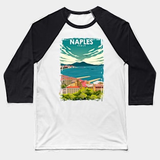 Naples Italy Vintage Colorful Minimal Retro Travel Poster Baseball T-Shirt